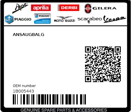 Product image: Piaggio - 1B005443 - ANSAUGBALG  0
