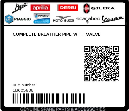 Product image: Piaggio - 1B005638 - COMPLETE BREATHER PIPE WITH VALVE  0