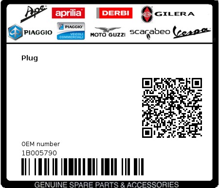 Product image: Piaggio - 1B005790 - Plug  0