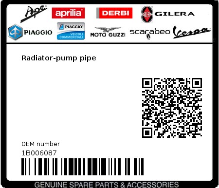 Product image: Piaggio - 1B006087 - Radiator-pump pipe  0