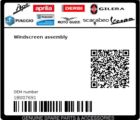 Product image: Piaggio - 1B007691 - Windscreen assembly  0