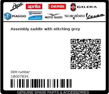 Product image: Piaggio - 1B007834 - Assembly saddle with stitching grey  0