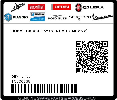 Product image: Piaggio - 1C000638 - BUBA  100/80-16" (KENDA COMPANY)  0