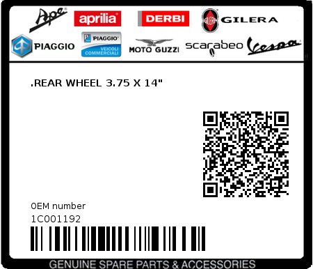 Product image: Piaggio - 1C001192 - .REAR WHEEL 3.75 X 14"  0