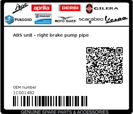 Product image: Piaggio - 1C001482 - ABS unit - right brake pump pipe  0