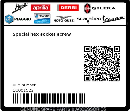 Product image: Piaggio - 1C001522 - Special hex socket screw  0