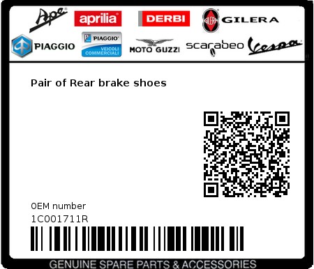Product image: Piaggio - 1C001711R - Pair of Rear brake shoes  0
