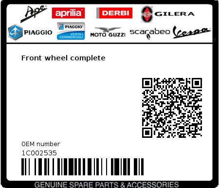 Product image: Piaggio - 1C002535 - Front wheel complete  0