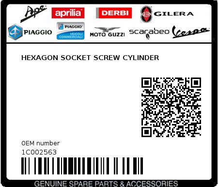 Product image: Piaggio - 1C002563 - HEXAGON SOCKET SCREW CYLINDER  0