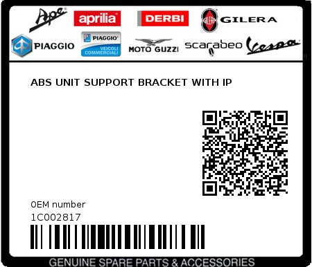 Product image: Piaggio - 1C002817 - ABS UNIT SUPPORT BRACKET WITH IP  0