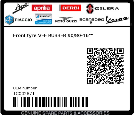 Product image: Piaggio - 1C002871 - Front tyre VEE RUBBER 90/80-16""  0