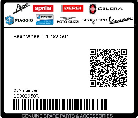 Product image: Piaggio - 1C002950R - Rear wheel 14""x2.50""  0