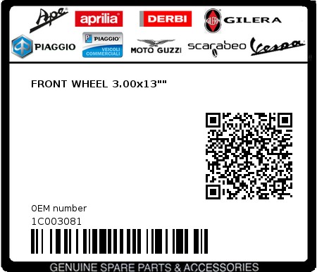 Product image: Piaggio - 1C003081 - FRONT WHEEL 3.00x13""  0