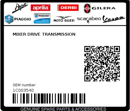 Product image: Piaggio - 1C003540 - MIXER DRIVE TRANSMISSION  0