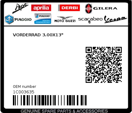 Product image: Piaggio - 1C003635 - VORDERRAD 3.00X13"  0