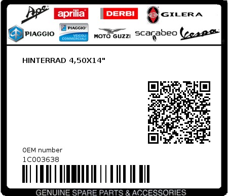 Product image: Piaggio - 1C003638 - HINTERRAD 4,50X14"  0