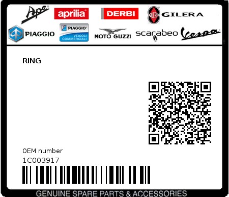 Product image: Piaggio - 1C003917 - RING  0