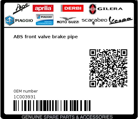 Product image: Piaggio - 1C003931 - ABS front valve brake pipe  0