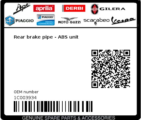 Product image: Piaggio - 1C003934 - Rear brake pipe - ABS unit  0