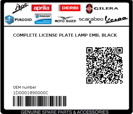 Product image: Piaggio - 1D0001890000C - COMPLETE LICENSE PLATE LAMP EMB. BLACK  0