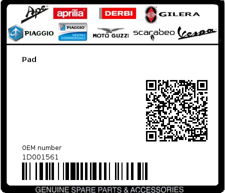 Product image: Piaggio - 1D001561 - Pad  0