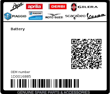 Product image: Piaggio - 1D0016885 - Battery  0