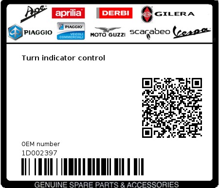 Product image: Piaggio - 1D002397 - Turn indicator control  0