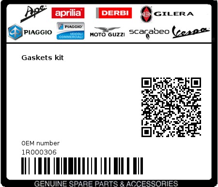 Product image: Piaggio - 1R000306 - Gaskets kit  0