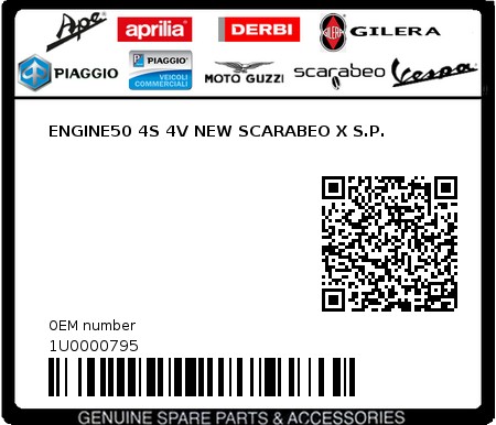 Product image: Piaggio - 1U0000795 - ENGINE50 4S 4V NEW SCARABEO X S.P.  0