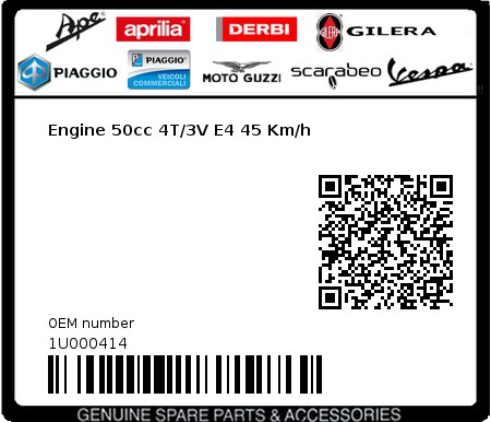 Product image: Piaggio - 1U000414 - Engine 50cc 4T/3V E4 45 Km/h  0