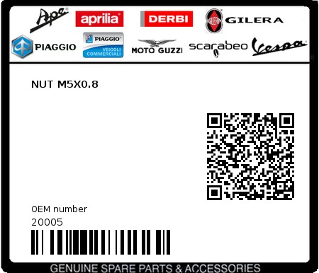 Product image: Piaggio - 20005 - NUT M5X0.8  0
