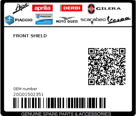 Product image: Piaggio - 20G01502351 - FRONT SHIELD  0