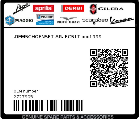 Product image: Piaggio - 2727905 - .REMSCHOENSET AR. FCS1T <<1999  0