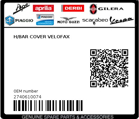 Product image: Piaggio - 2740610074 - H/BAR COVER VELOFAX  0