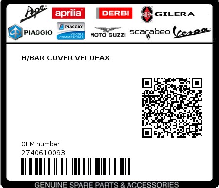 Product image: Piaggio - 2740610093 - H/BAR COVER VELOFAX  0