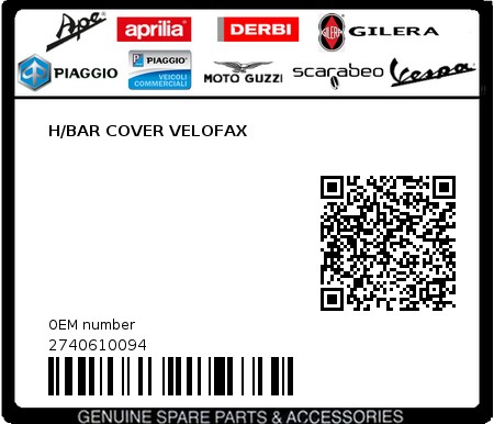 Product image: Piaggio - 2740610094 - H/BAR COVER VELOFAX  0
