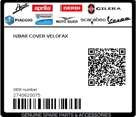 Product image: Piaggio - 2740620075 - H/BAR COVER VELOFAX  0