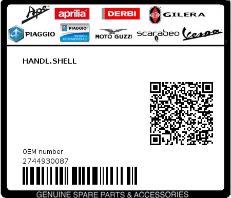 Product image: Piaggio - 2744930087 - HANDL.SHELL  0