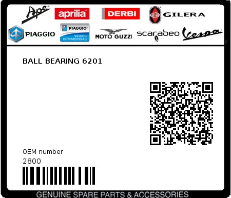 Product image: Piaggio - 2800 - BALL BEARING 6201  0