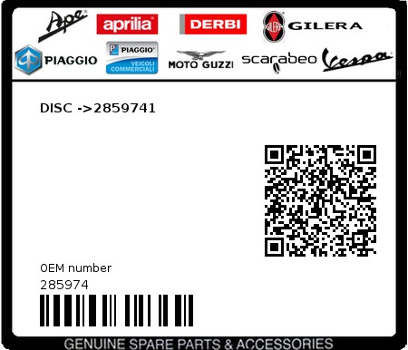 Product image: Piaggio - 285974 - DISC ->2859741  0