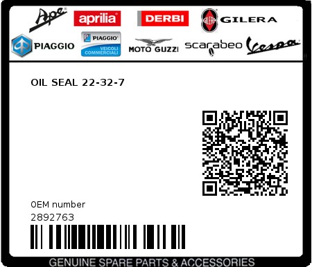 Product image: Piaggio - 2892763 - OIL SEAL 22-32-7  0