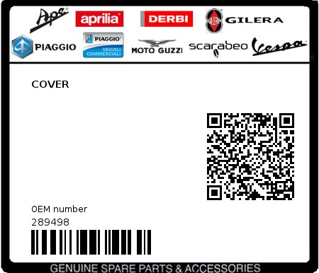 Product image: Piaggio - 289498 - COVER  0