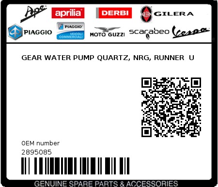 Product image: Piaggio - 2895085 - GEAR WATER PUMP QUARTZ, NRG, RUNNER  U  0