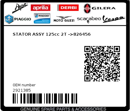 Product image: Piaggio - 2921385 - STATOR ASSY 125cc 2T ->826456  0