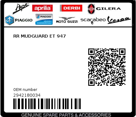 Product image: Piaggio - 2942180034 - RR MUDGUARD ET 947  0