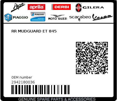 Product image: Piaggio - 2942180036 - RR MUDGUARD ET 845  0