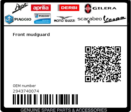 Product image: Piaggio - 2943740074 - Front mudguard  0
