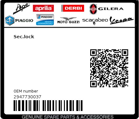 Product image: Piaggio - 2947730037 - Sec.lock  0