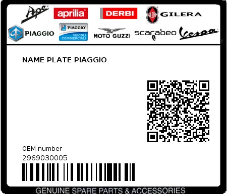 Product image: Piaggio - 2969030005 - NAME PLATE PIAGGIO  0