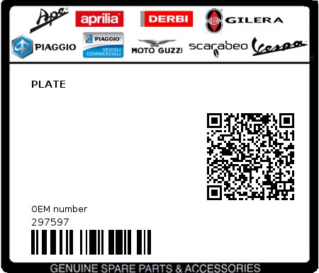 Product image: Piaggio - 297597 - PLATE  0